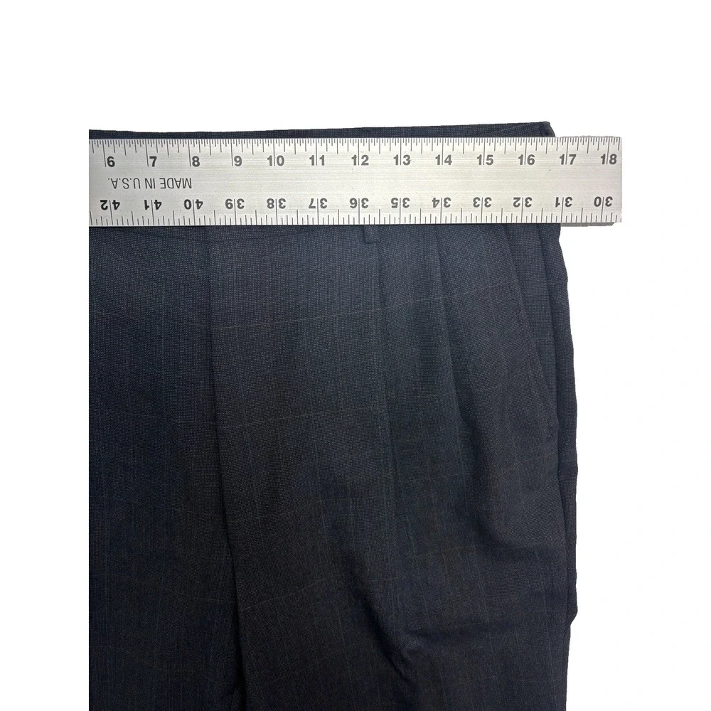 vtg 90s USA Made 42L 34x33 Charcoal Windowpane Check 2pc Pant Suit Wool Pleated